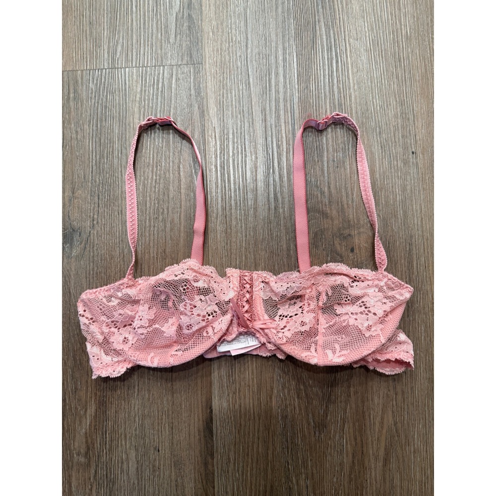 Victoria's Secret Pink Floral Lace Unlined Demi Bra 36C Coral Underwire Sheer - Picture 2 of 5